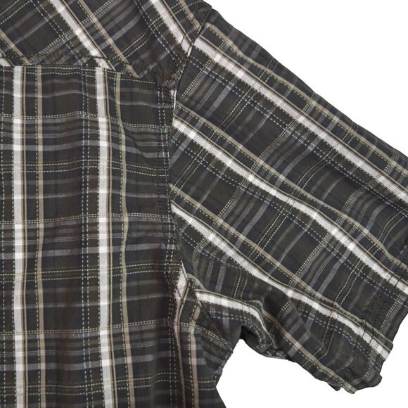 REI Hiking Shirt Mens XL Brown Plaid Organic Cotton Outdoors Zip Pocket Button - Picture 3 of 6